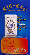 ZIG ZAG SINGLE WIDTH CIGARETTE PAPERS - FREE ZIG-ZAG TIN WITH 2 PACK PURCHASE! 