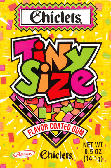 CHICLETS TINY SIZE FLAVOR COATED GUM  - 20/.5oz PACKS 