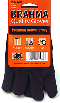 Brahma Brown Jersey Gloves - 12 Pairs 