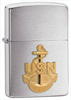 ZIPPO U.S. NAVY ANCHOR EMBLEM - BRUSHED CHROME 
